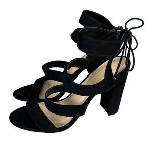 Wild Diva Lounge Black Faux Suede Lace Block Heels Size 8.5 M
